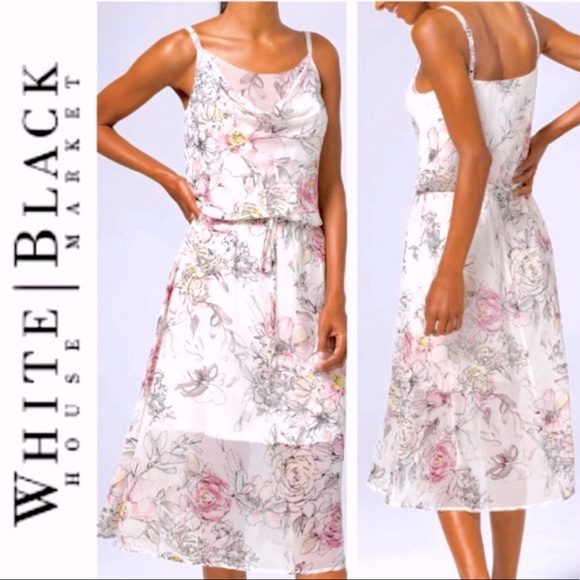 NWT💕WHBM Floral Print Blouson MIDI Dress | Sz S - Picture 13 of 13